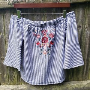 BLUE RAIN OFF THE SHOULDER BLOUSE XS